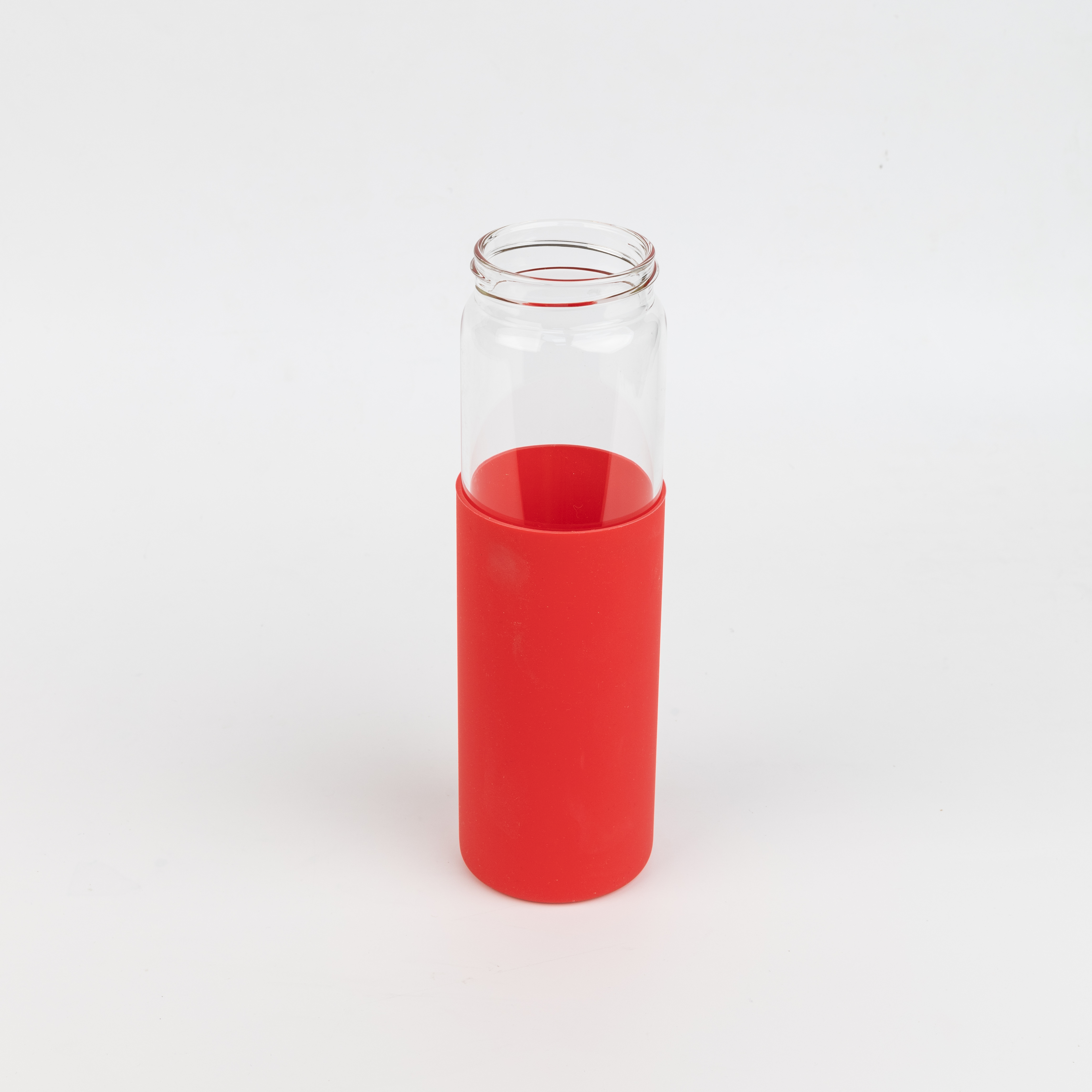 Бутылка стеклянная с силиконовой манжетой и бамбуковой крышкой Glass, красная (Фото)