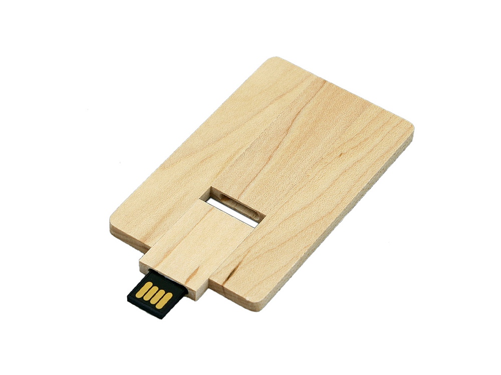 USB 2.0- флешка на 64 Гб в виде деревянной карточки с выдвижным механизмом (Фото)