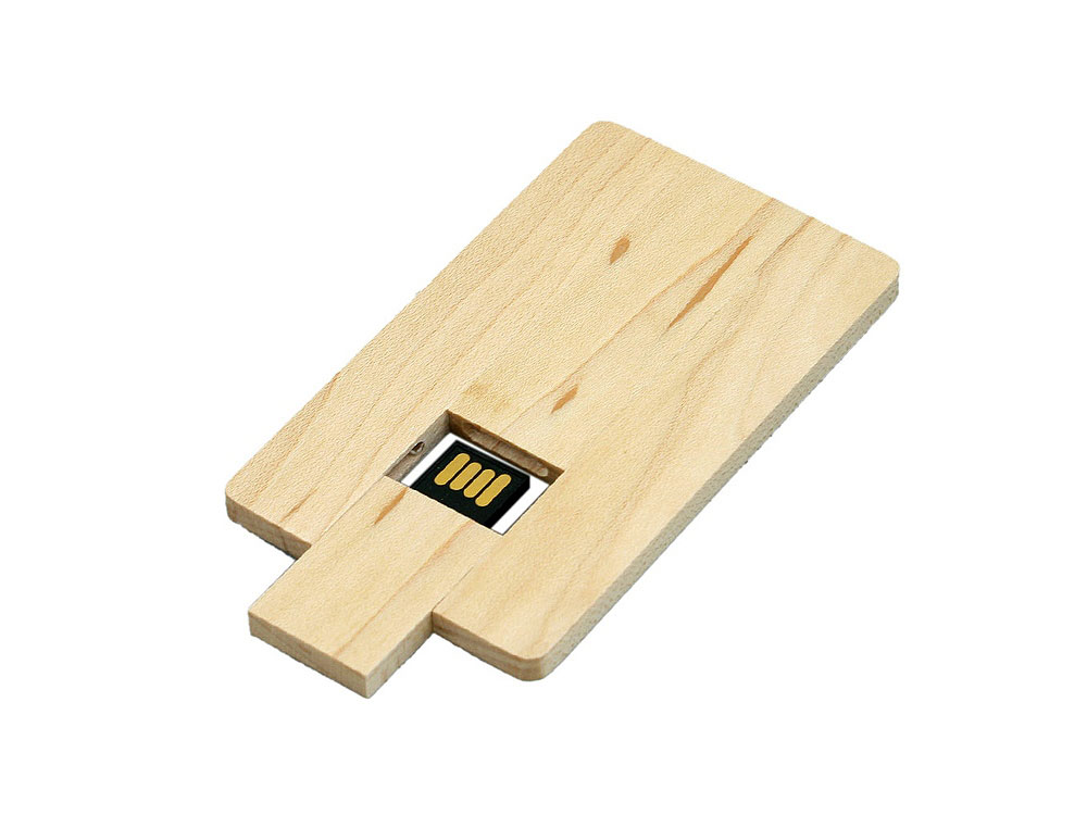 USB 2.0- флешка на 8 Гб в виде деревянной карточки с выдвижным механизмом (Фото)