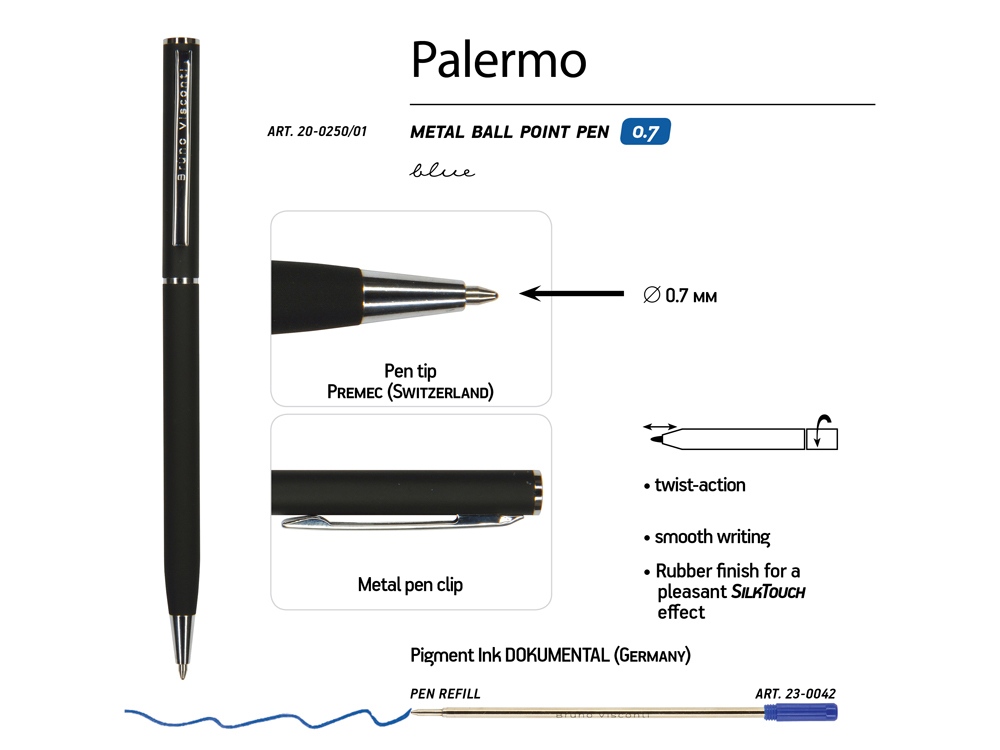 Ручка металлическая шариковая Palermo, софт-тач (Фото)