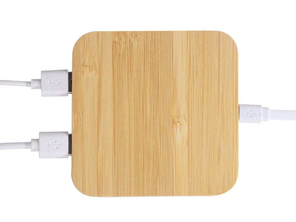 USB-хаб с беспроводной зарядкой из бамбука Plato, 5 Вт (Фото)