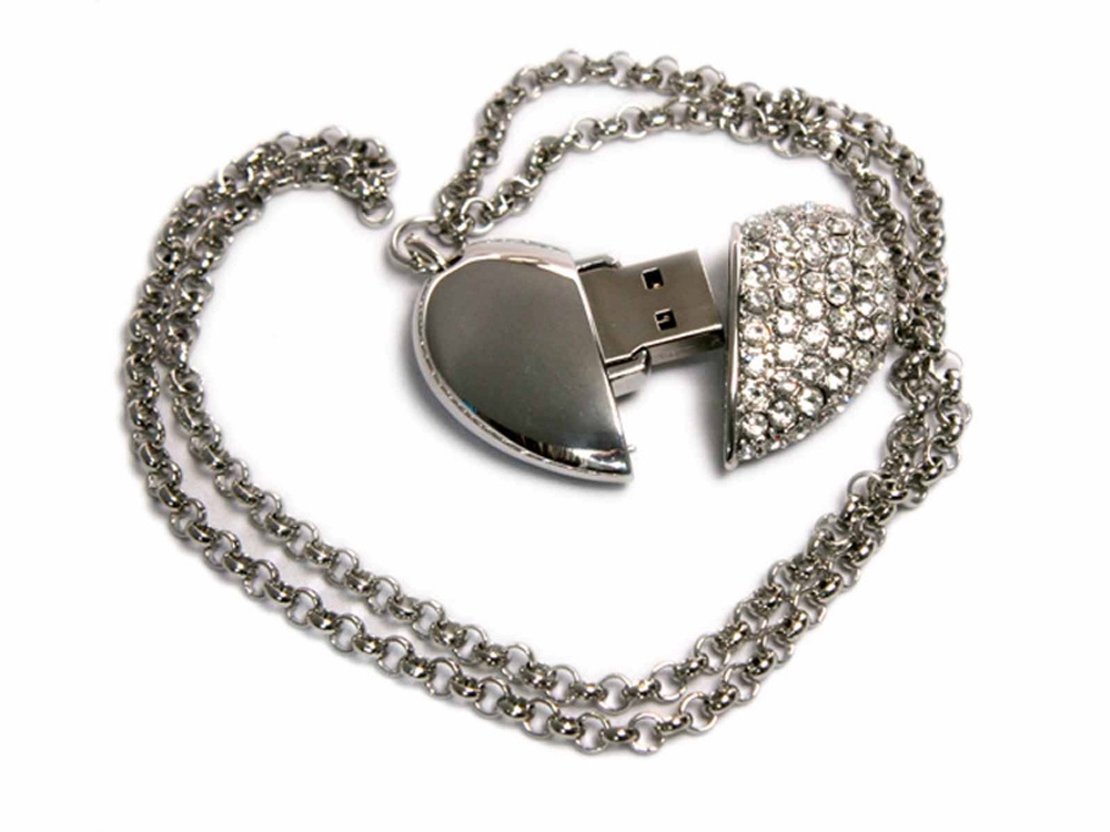USB 2.0- флешка на 16 Гб Сердце с кристаллами
