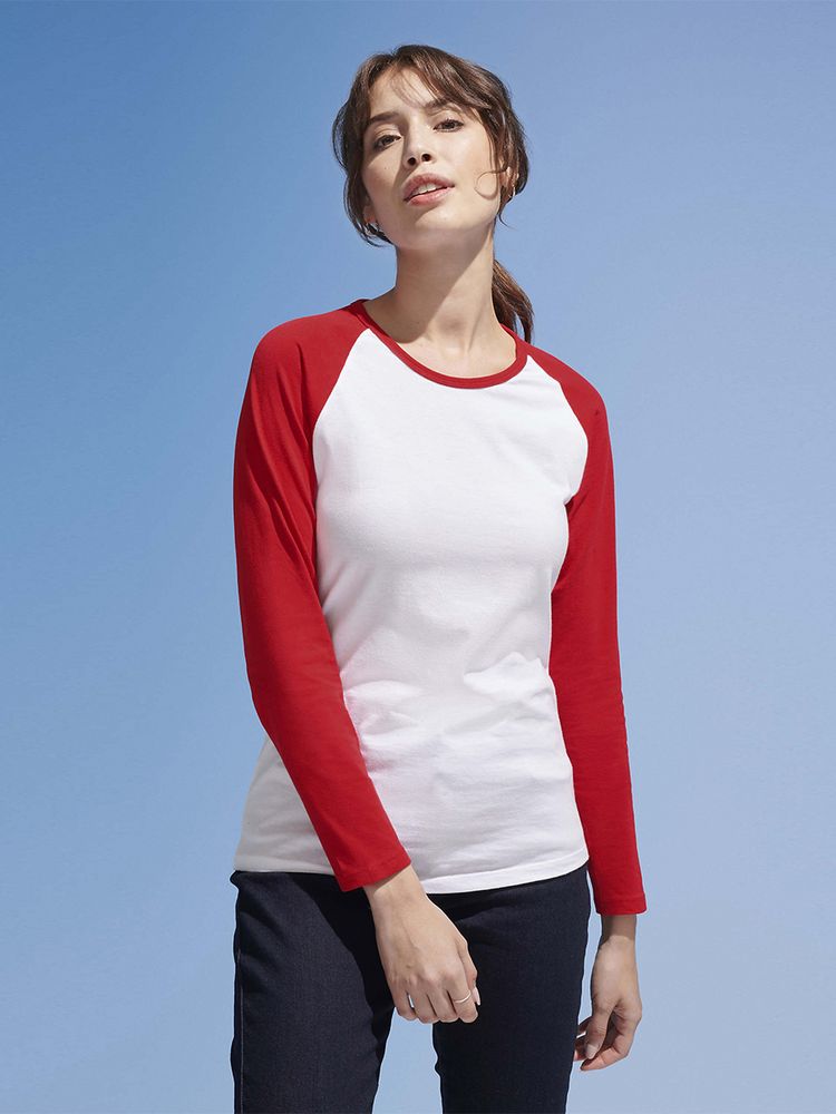 Футболка женская с длинным рукавом Milky Lsl, белая с красным (Миниатюра WWW (1000))
