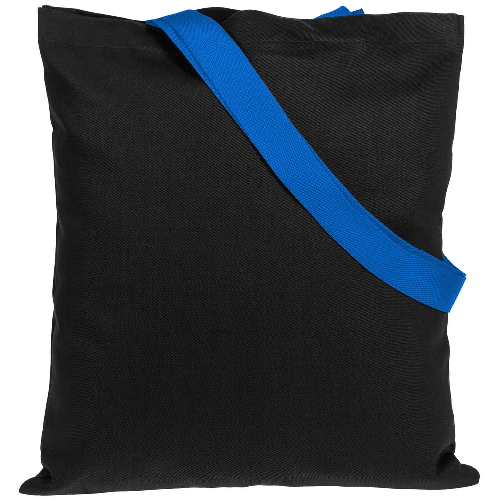 Холщовая сумка BrighTone, черная с ярко-синими ручками (Миниатюра WWW (1000))