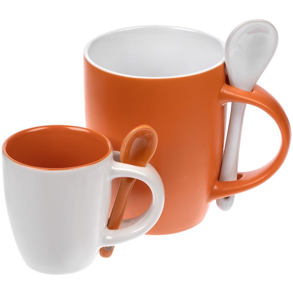 Кофейная кружка Pairy с ложкой, оранжевая с белой (Миниатюра WWW (1000))