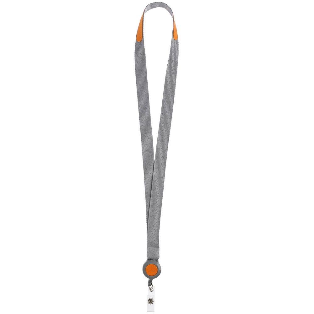 Лента для бейджа с ретрактором Devon, серая с оранжевым (Миниатюра WWW (1000))