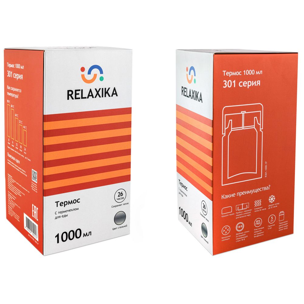 Термос для еды Relaxika 1000, в чехле, стальной (Миниатюра WWW (1000))
