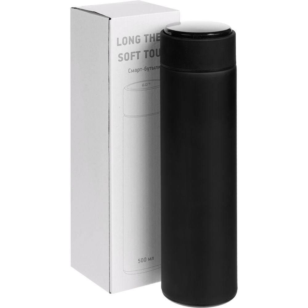 Смарт-бутылка с заменяемой батарейкой Long Therm Soft Touch, черная (Миниатюра WWW (1000))