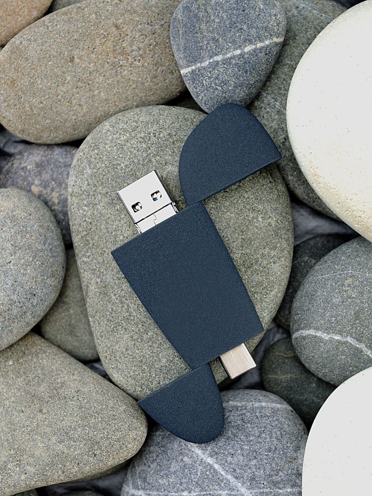 Флешка Pebble Universal, USB 3.0, серо-синяя, 32 Гб (Миниатюра WWW (1000))