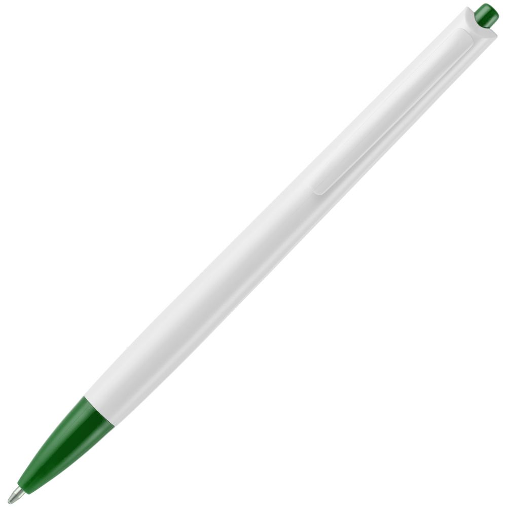 Ручка шариковая Tick, белая с зеленым (Миниатюра WWW (1000))