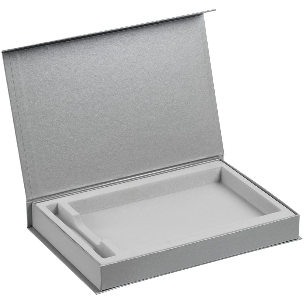 Коробка Silk с ложементом под ежедневник 13x21 и ручку, серебристая (Миниатюра WWW (1000))