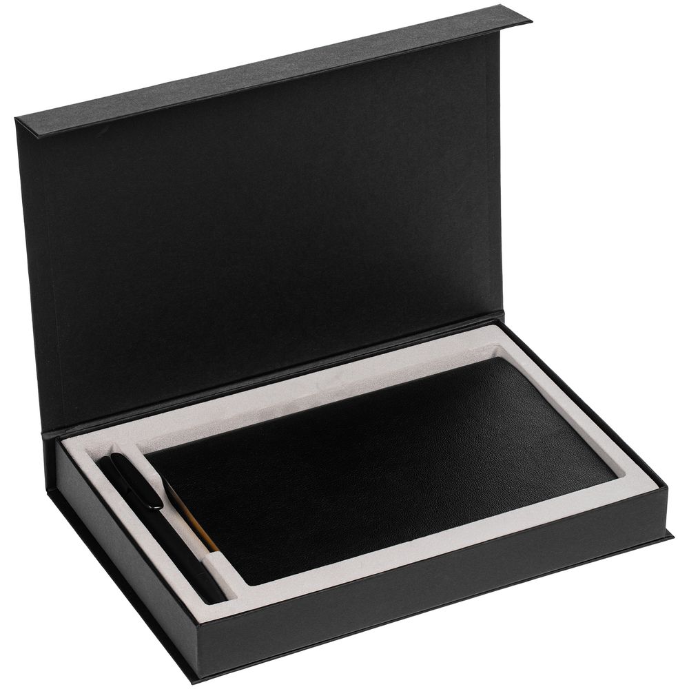 Коробка Silk с ложементом под ежедневник 13x21 см и ручку, черная (Миниатюра WWW (1000))