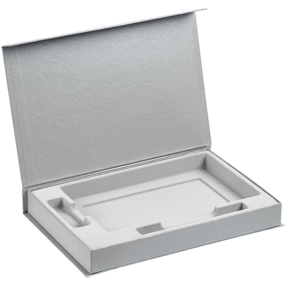 Коробка Silk с ложементом под ежедневник 13x21 см, флешку и ручку, серебристая (Миниатюра WWW (1000))