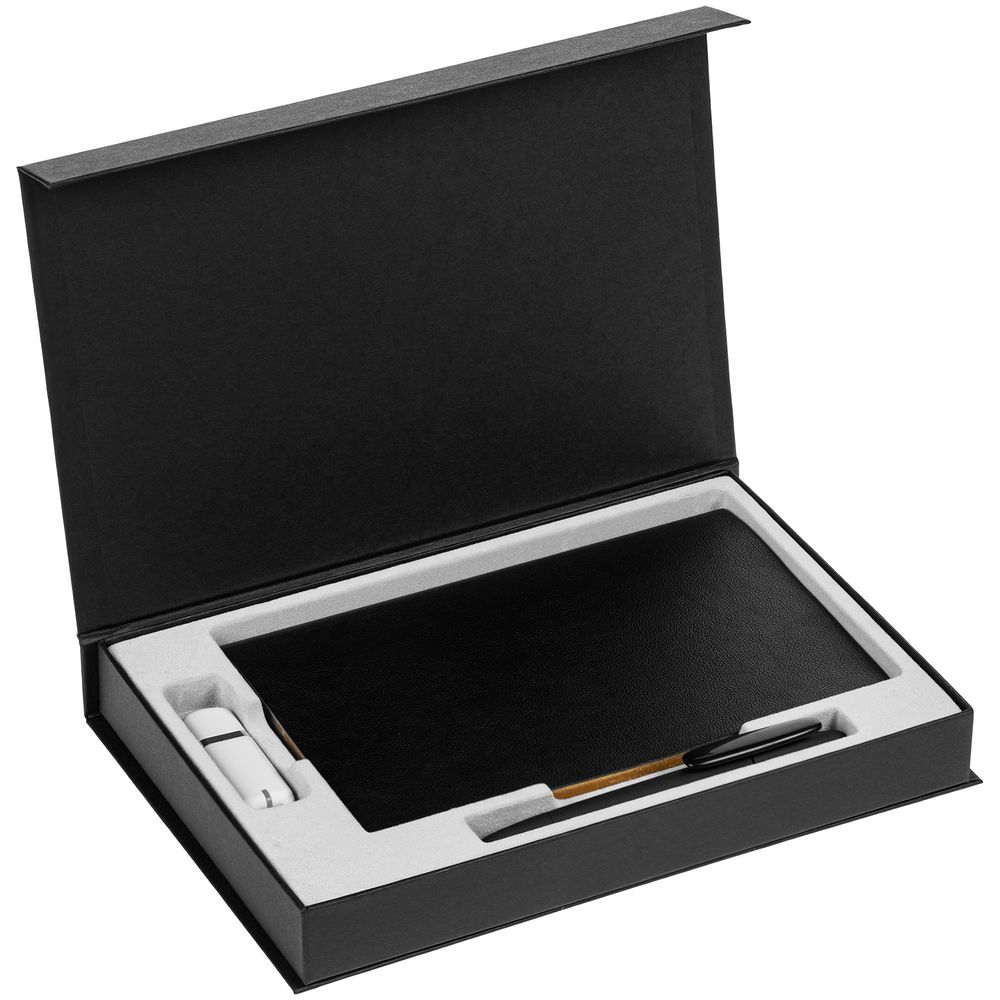 Коробка Silk с ложементом под ежедневник 13x21 см, флешку и ручку, черная (Миниатюра WWW (1000))