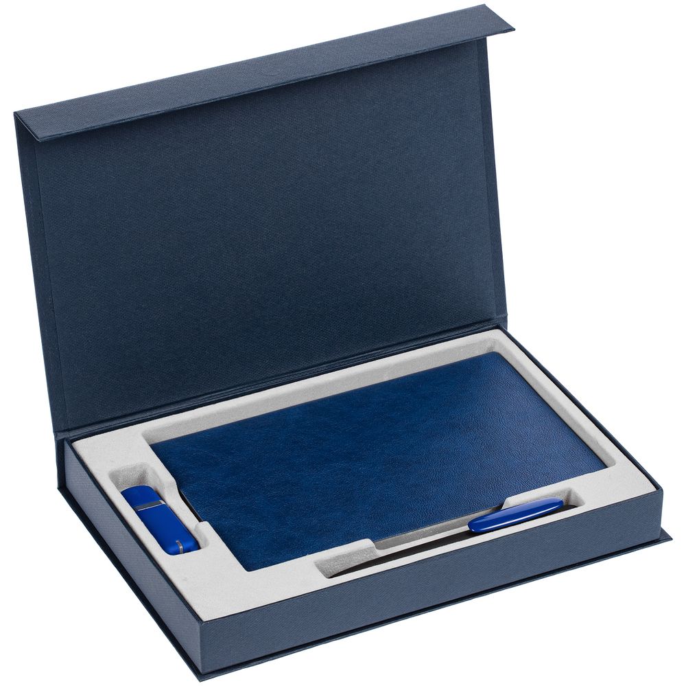 Коробка Silk с ложементом под ежедневник 13x21 см, флешку и ручку, синяя (Миниатюра WWW (1000))