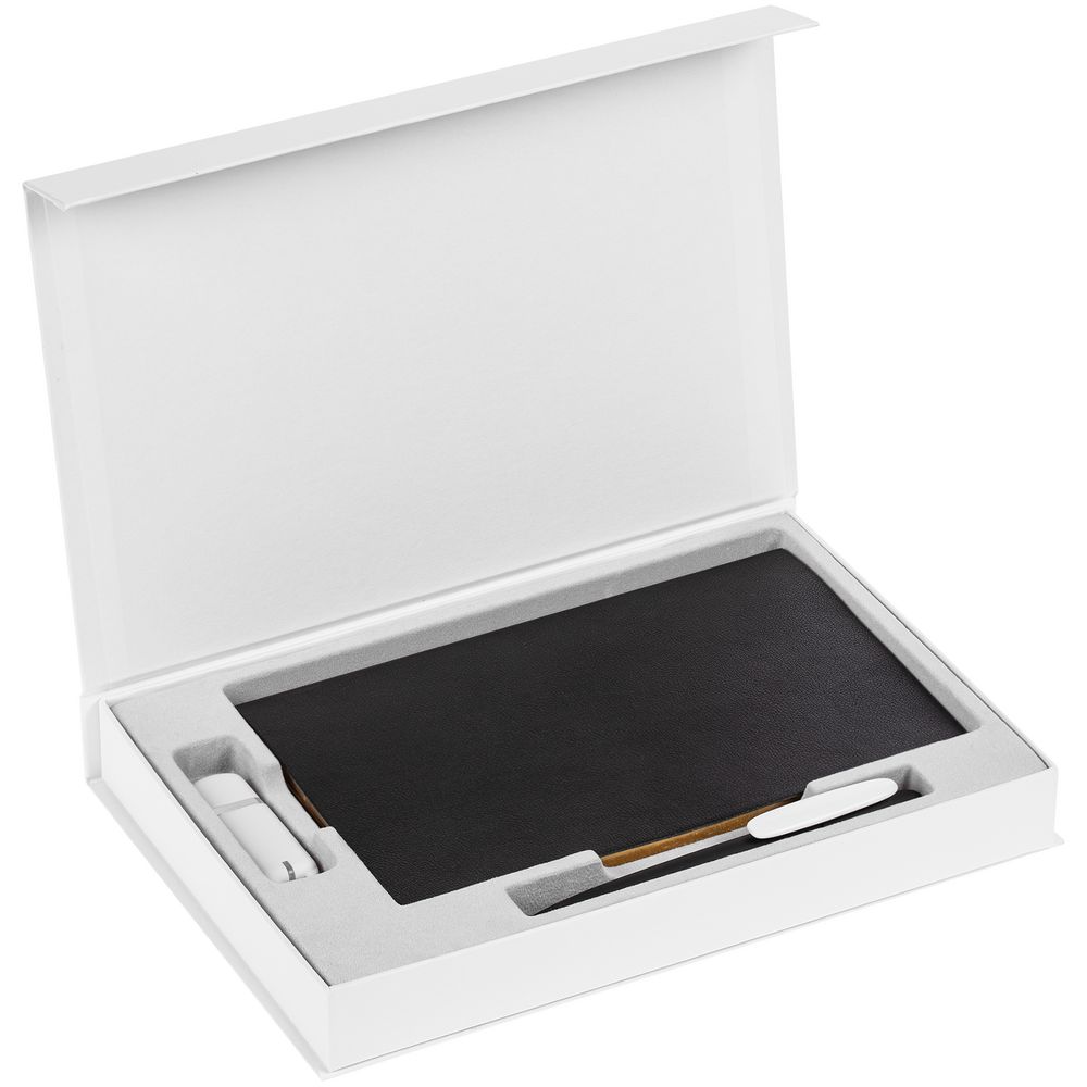 Коробка Silk с ложементом под ежедневник 13x21 см, флешку и ручку, белая (Миниатюра WWW (1000))