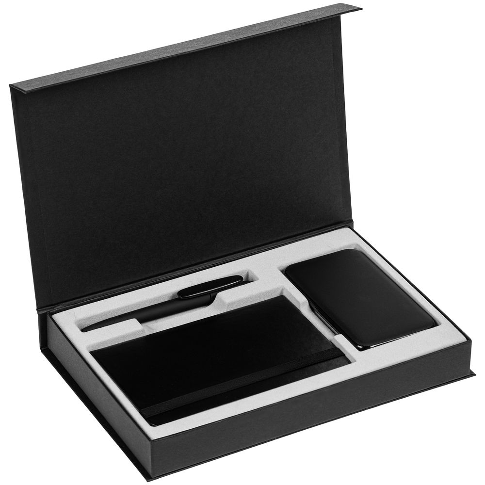 Коробка Silk с ложементом под ежедневник 10x16 см, аккумулятор и ручку, черная (Миниатюра WWW (1000))