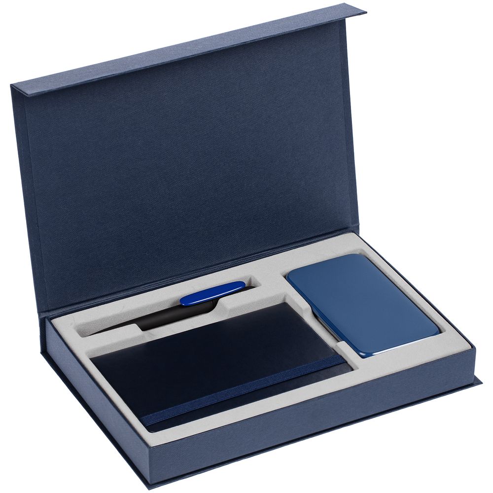 Коробка Silk с ложементом под ежедневник 10x16 см, аккумулятор и ручку, синяя (Миниатюра WWW (1000))