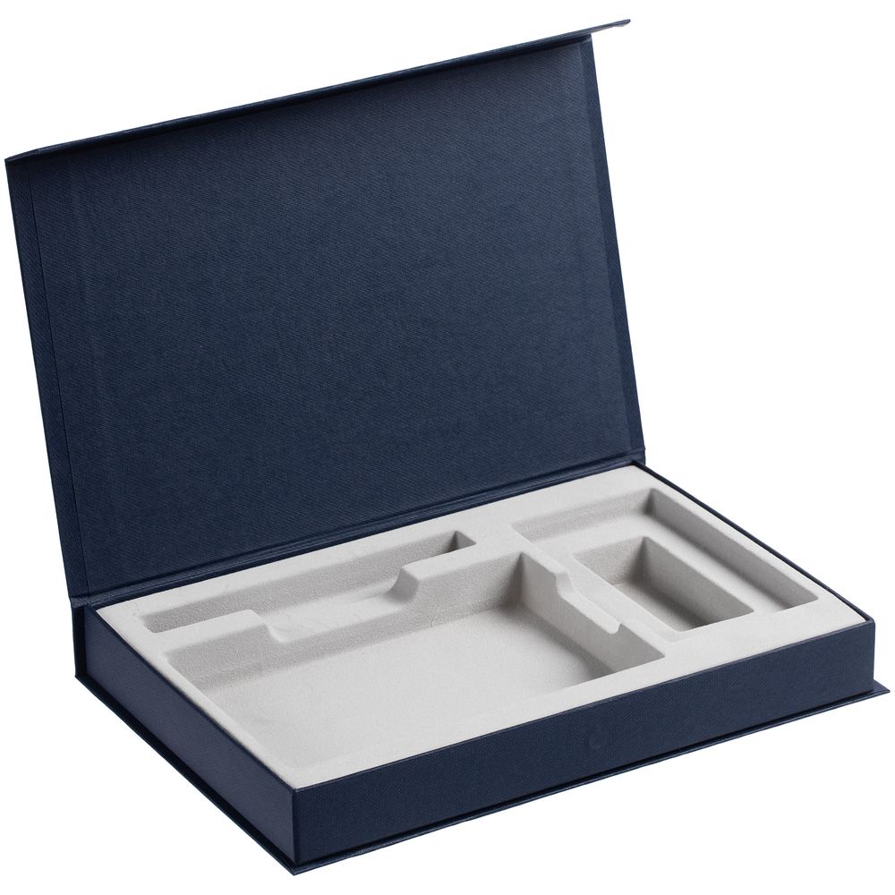 Коробка Silk с ложементом под ежедневник 10x16 см, аккумулятор и ручку, синяя (Миниатюра WWW (1000))