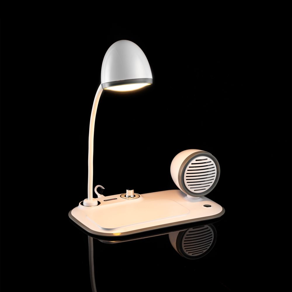 Лампа с колонкой и беспроводной зарядкой Flashback, белая (Миниатюра WWW (1000))