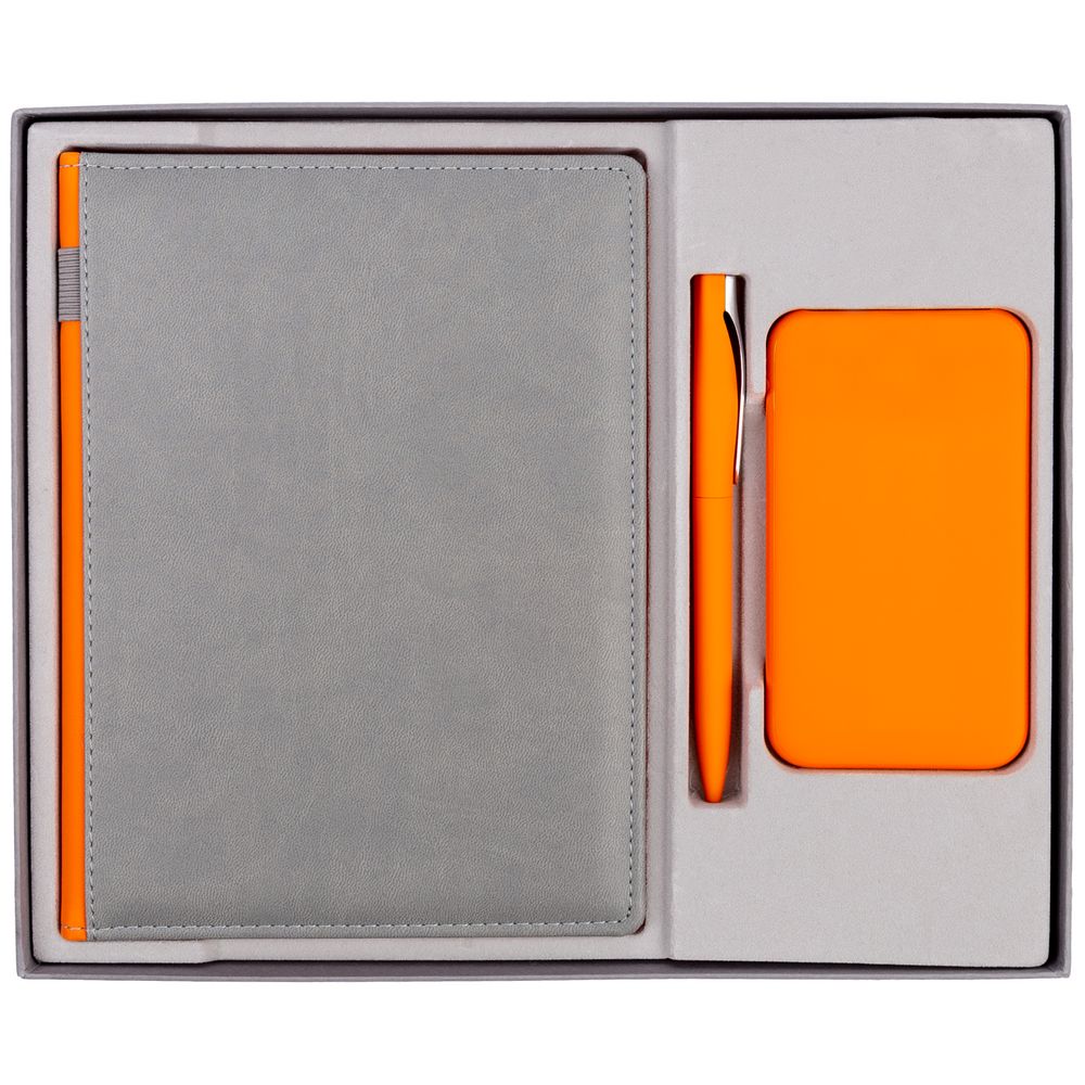 Коробка Overlap под ежедневник, аккумулятор и ручку, серая (Миниатюра WWW (1000))