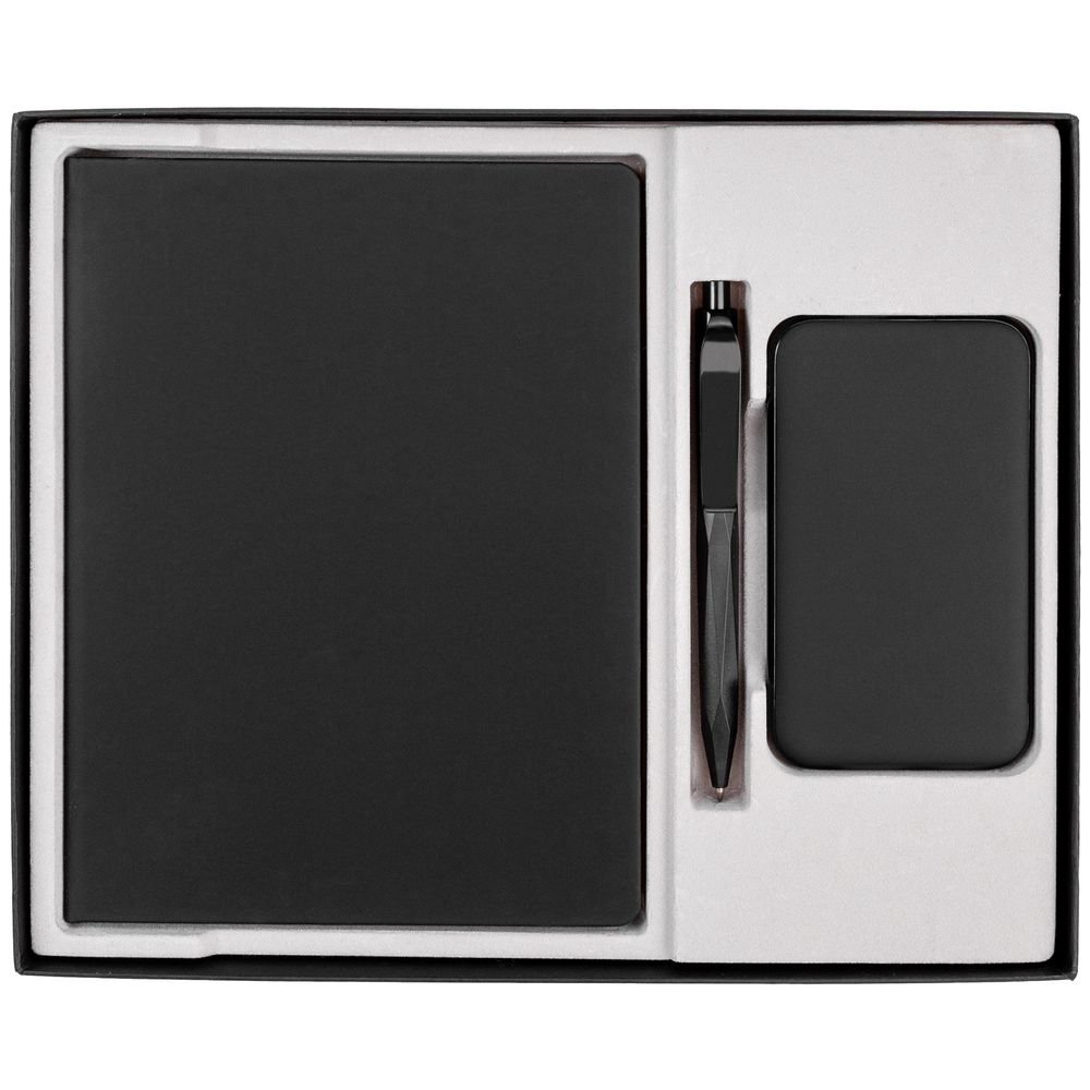 Коробка Overlap под ежедневник, аккумулятор и ручку, черная (Миниатюра WWW (1000))