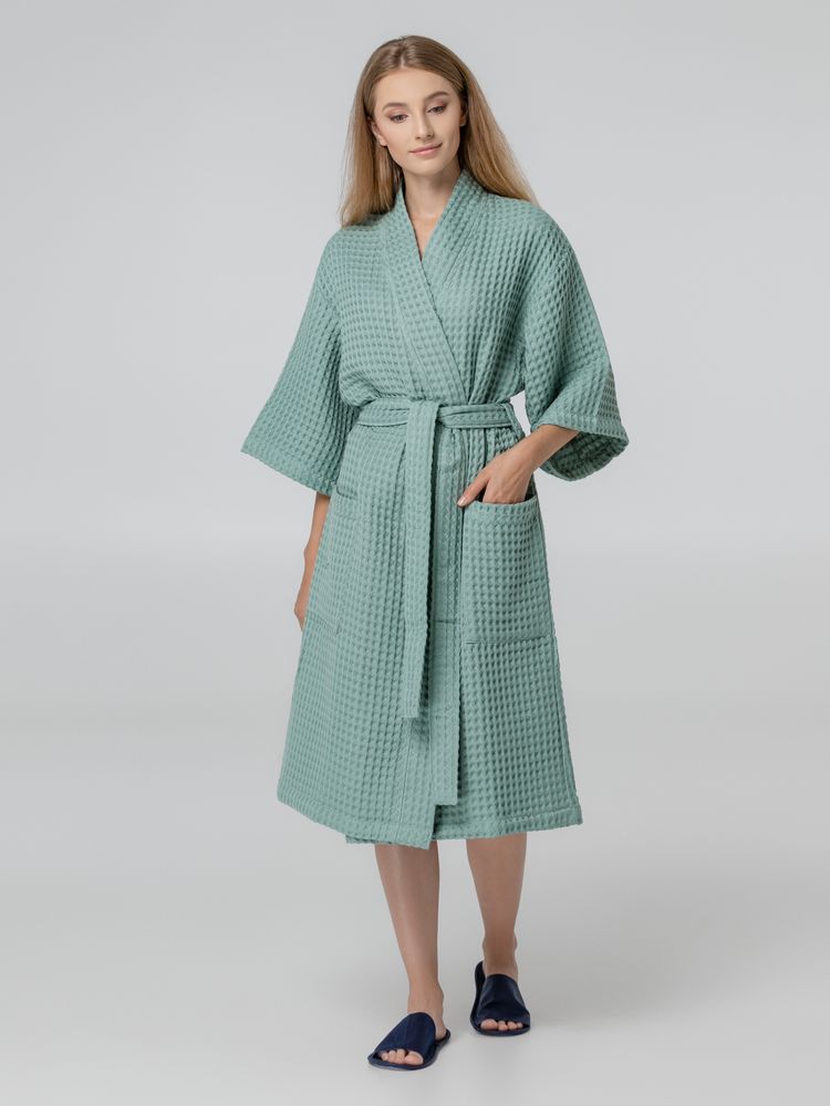Халат вафельный женский Boho Kimono, зеленая мята (Миниатюра WWW (1000))