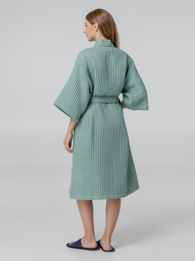Халат вафельный женский Boho Kimono, зеленая мята (Миниатюра WWW (1000))