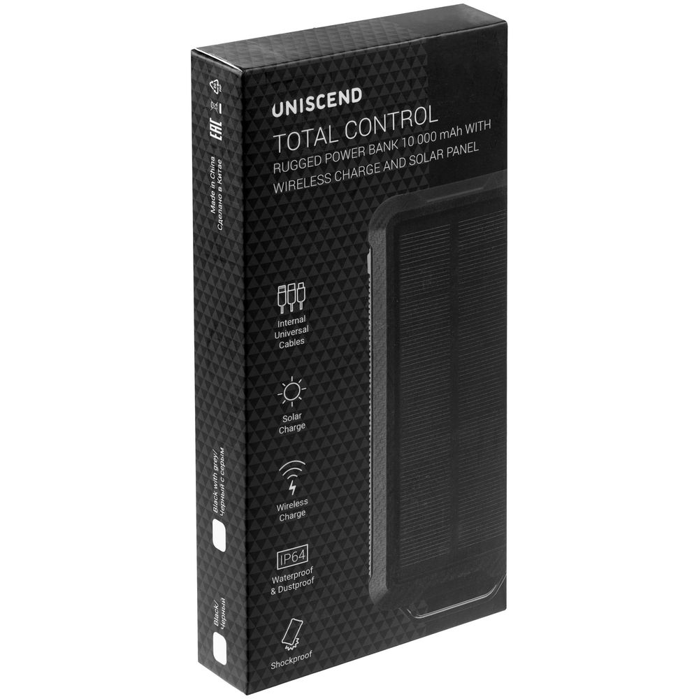 Аккумулятор защищенный Total Control 10000 мАч, черный с серым (Миниатюра WWW (1000))