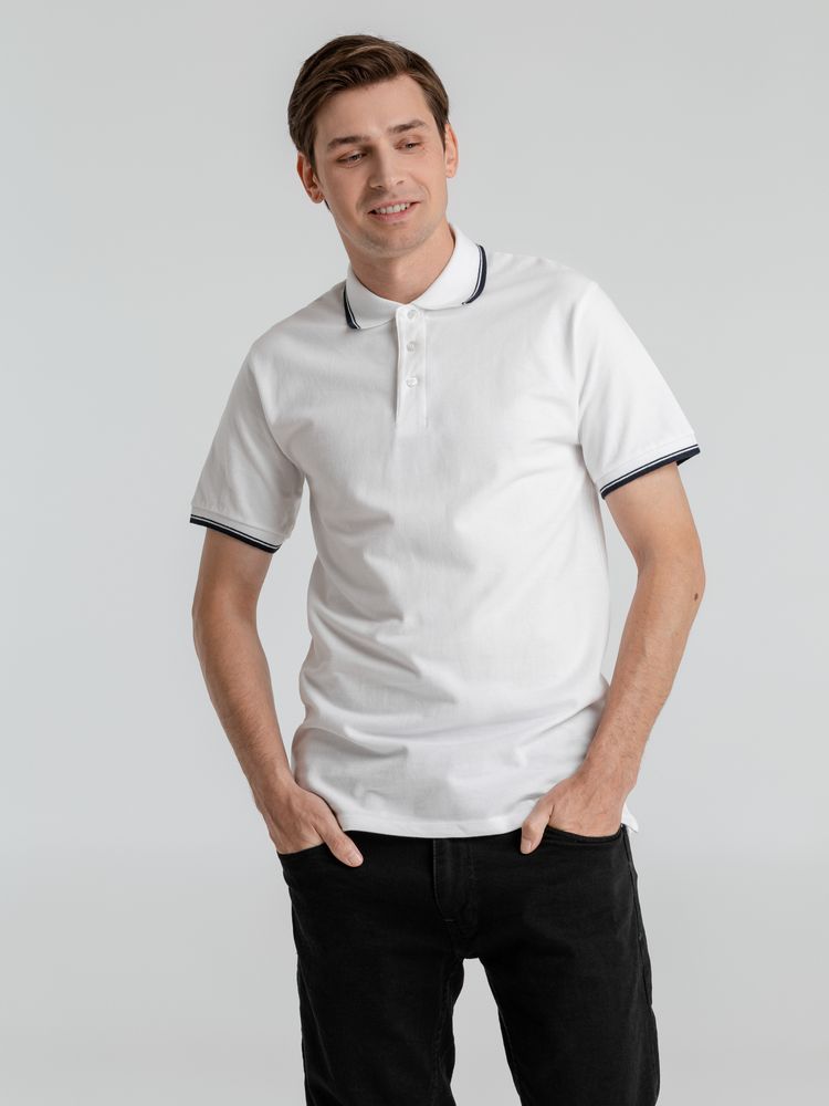 Рубашка поло мужская с контрастной отделкой Practice 270, белый/темно-синий (Миниатюра WWW (1000))