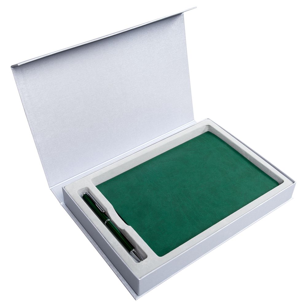 Коробка Silk с ложементом под ежедневник 15х21 см и ручку, серебристая (Миниатюра WWW (1000))