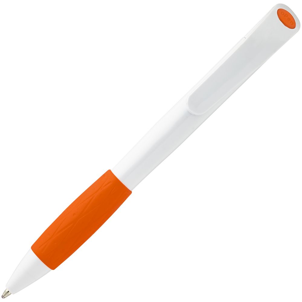 Ручка шариковая Grip, белая с оранжевым (Миниатюра WWW (1000))