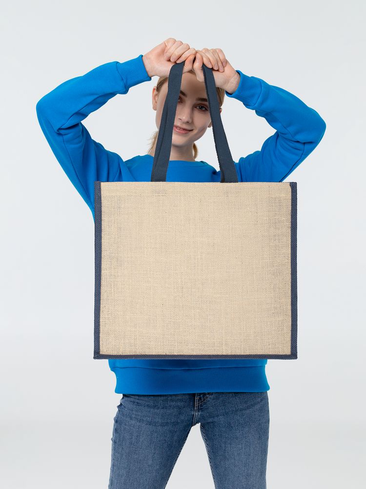 Холщовая сумка для покупок Bagari с синей отделкой (Миниатюра WWW (1000))