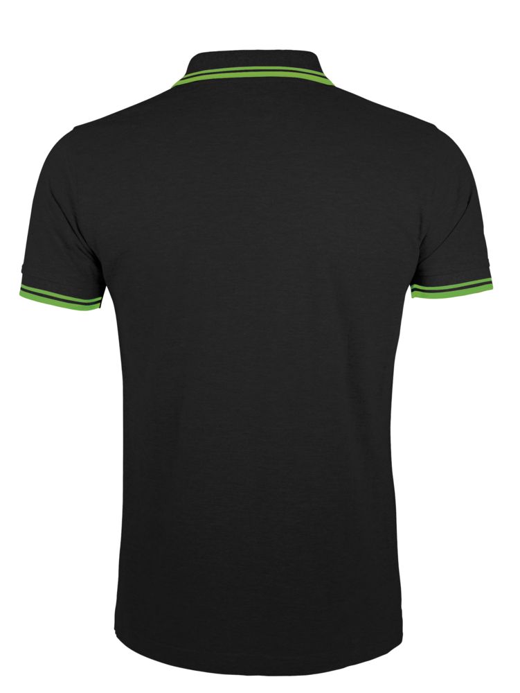 Рубашка поло мужская Pasadena Men 200 с контрастной отделкой, черная с зеленым (Миниатюра WWW (1000))