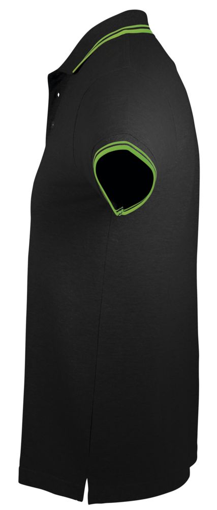 Рубашка поло мужская Pasadena Men 200 с контрастной отделкой, черная с зеленым (Миниатюра WWW (1000))