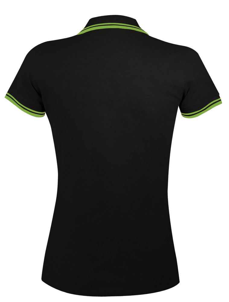 Рубашка поло женская Pasadena Women 200 с контрастной отделкой, черная с зеленым (Миниатюра WWW (1000))