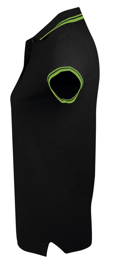 Рубашка поло женская Pasadena Women 200 с контрастной отделкой, черная с зеленым (Миниатюра WWW (1000))