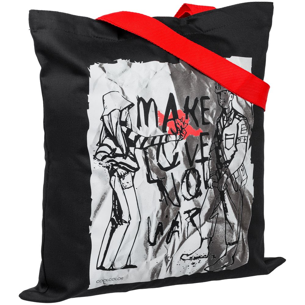 Холщовая сумка Make Love, черная с красными ручками (Миниатюра WWW (1000))