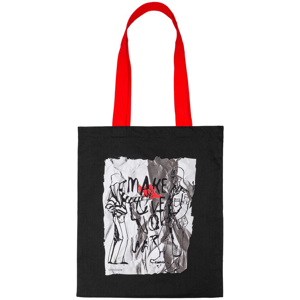 Холщовая сумка Make Love, черная с красными ручками (Миниатюра WWW (1000))