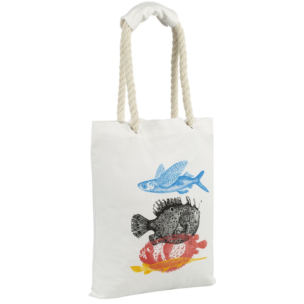 Холщовая сумка с ручками-канатами «Морские обитатели», белая (Миниатюра WWW (1000))
