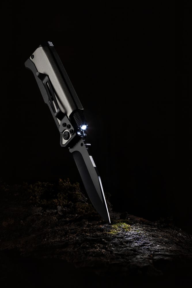 Нож складной с фонариком и огнивом Ster, серый (Миниатюра WWW (1000))