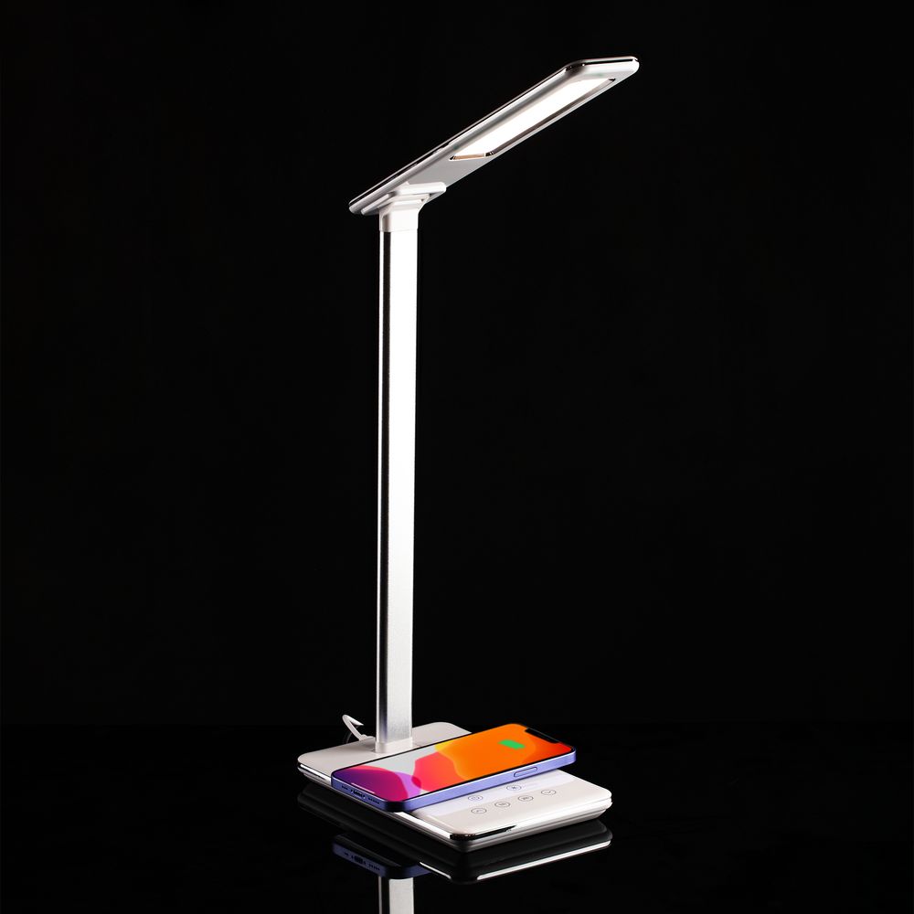 Настольная лампа с беспроводной зарядкой Power Spot, белая (Миниатюра WWW (1000))