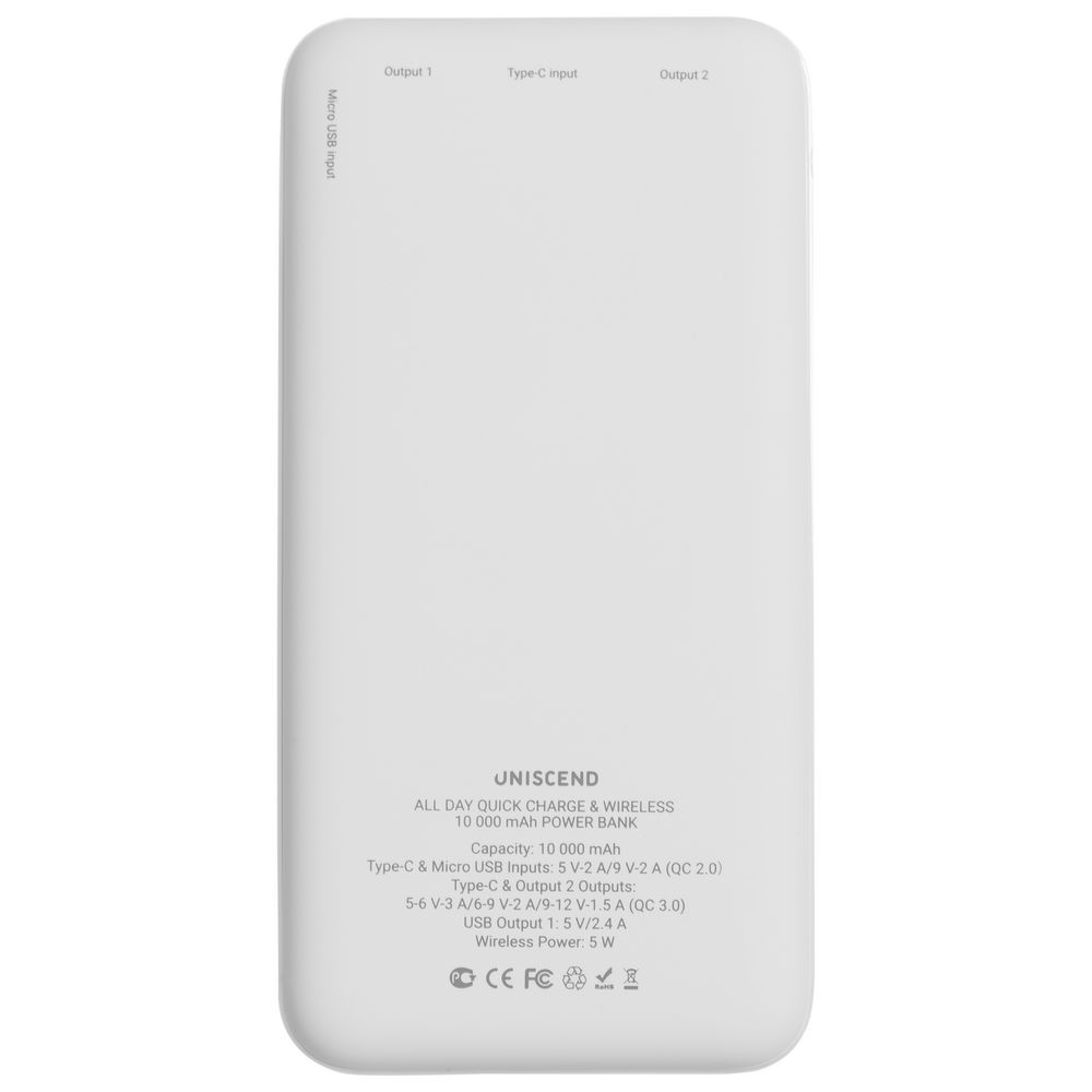 Aккумулятор Quick Charge Wireless 10000 мАч, белый (Миниатюра WWW (1000))